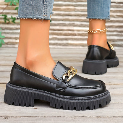 Women's Fashion Loafers, Chunky Platform Soft Casual Shoes, Round Toe Comfort Work Flats, Trendy All-Match Slip-On Preppy Shoes