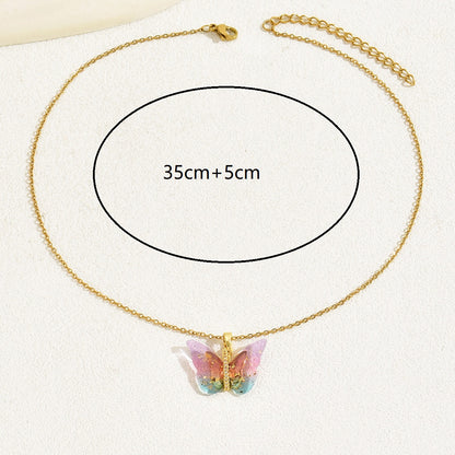 sweet simple style butterfly copper 18k gold plated zircon necklace in bulk