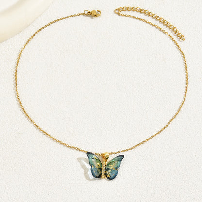 sweet simple style butterfly copper 18k gold plated zircon necklace in bulk