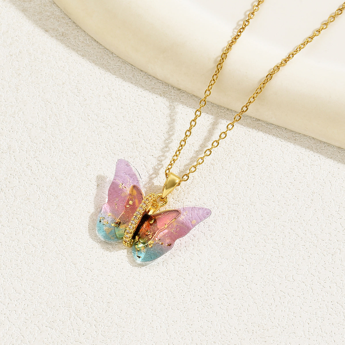 sweet simple style butterfly copper 18k gold plated zircon necklace in bulk