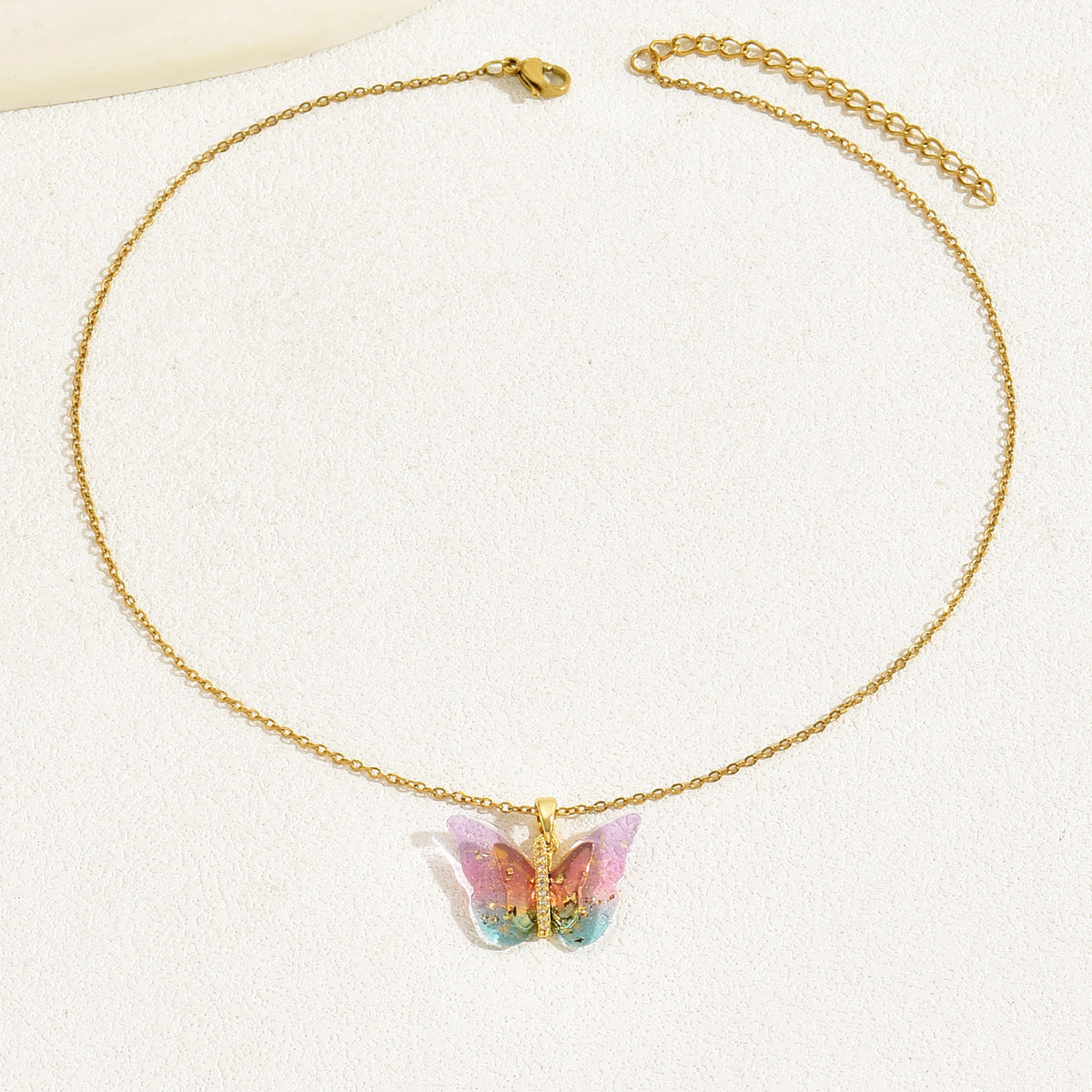 sweet simple style butterfly copper 18k gold plated zircon necklace in bulk