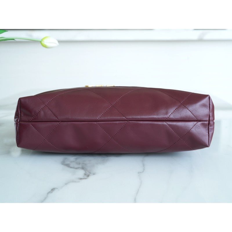 𝗖𝗛𝗔𝗡𝗘𝗟 ✦𝟐𝟐𝗣 Advanced Handcraft Workshop 𝟐𝟐 Handbag Genuine Leather Large Wine Red - Rachellebags