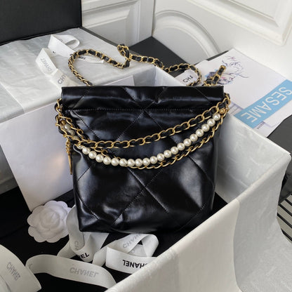 𝗖𝗛𝗔𝗡𝗘𝗟✦ 𝟐𝟐𝗣 Spring/Summer New 𝟐𝟐 Handbag Small Black Silver Buckle - Rachellebags